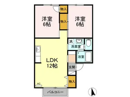 グリューネハイツ B(2LDK/2階)の間取り写真