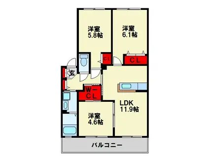 シャーメゾン泉(3LDK/1階)の間取り写真