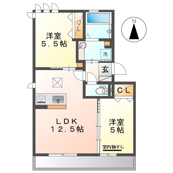 プランドール大高I(2LDK/1階)の間取り写真