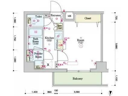 スカイコートグレース新宿中落合(1K/2階)の間取り写真