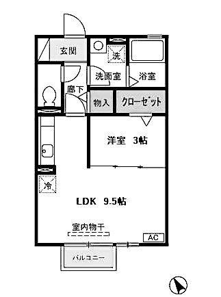 グランドゥール(1LDK/2階)の間取り写真