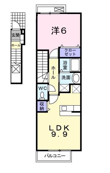 フィオーレII(1LDK/2階)の間取り写真