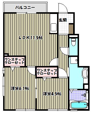 COMFORT石川(2LDK/1階)の間取り写真