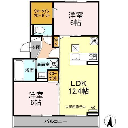 セジュール・リリー D(2LDK/2階)の間取り写真