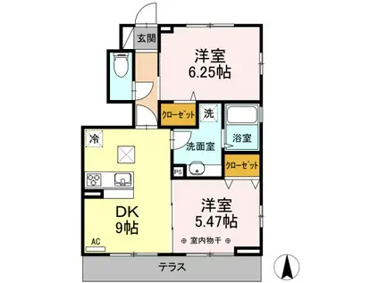 プランドールF(2DK/1階)の間取り写真