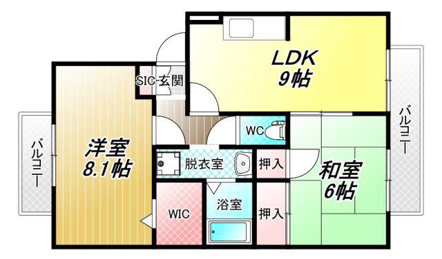 ニューリバーサイド八尾南D棟(2LDK/2階)の間取り写真