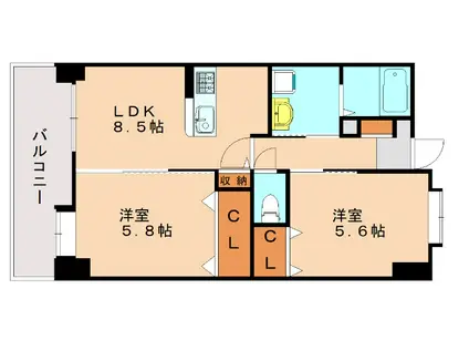 レシェンテ・ヴィラ福間(2LDK/5階)の間取り写真