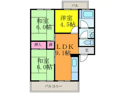 コーポラス摂津北棟(3LDK/2階)の間取り写真