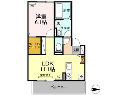 ブルー ビー ガーデン(1LDK/3階)の間取り写真