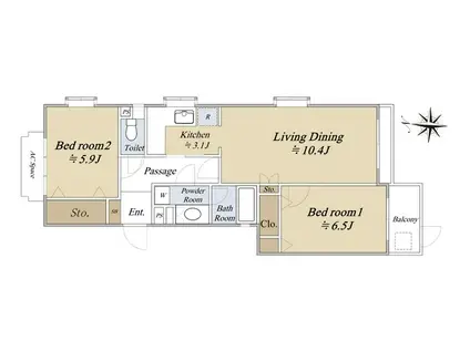 ノトス松原(2LDK/2階)の間取り写真