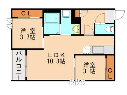 REGALEST MAPLE 千早(2LDK/2階)の間取り写真