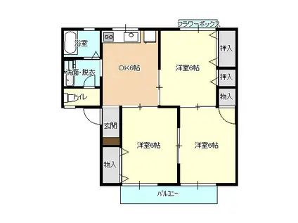 メゾントゥルース(3DK/2階)の間取り写真
