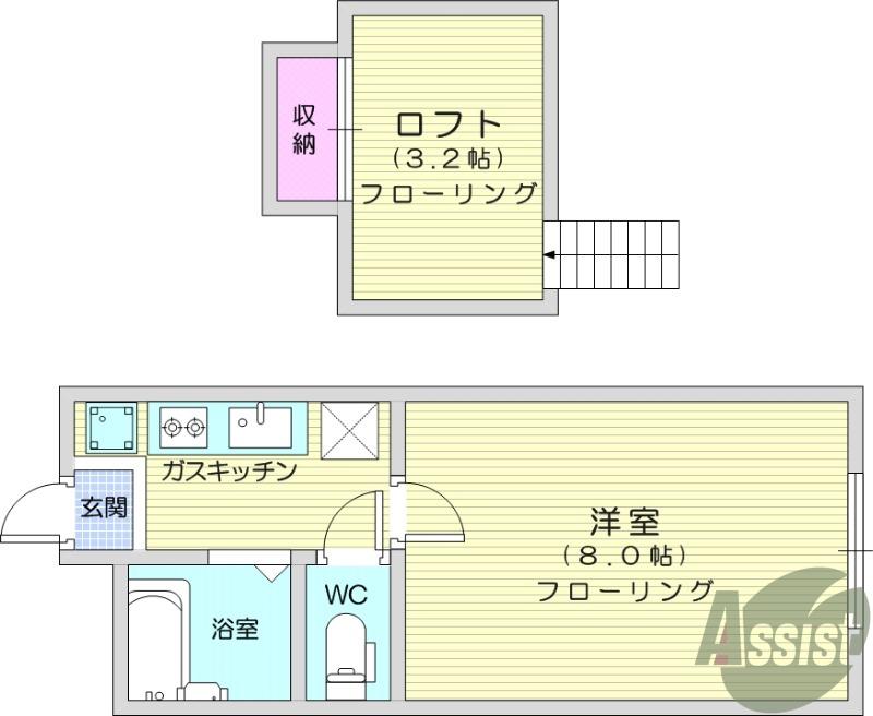 ヒルトップN(1K/2階)の間取り写真