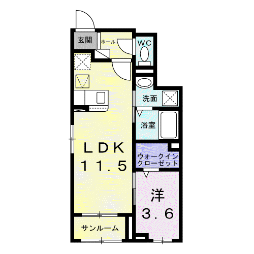 ヴァーチュ葵(1LDK/1階)の間取り写真
