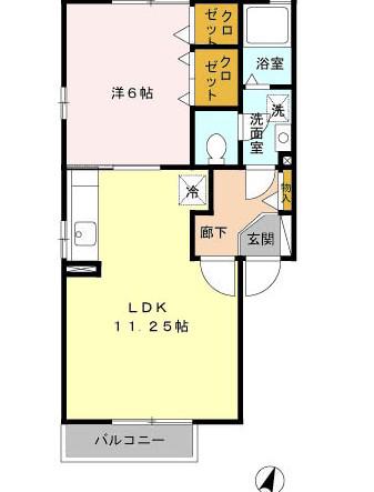 ウィルモア開平(1LDK/2階)の間取り写真