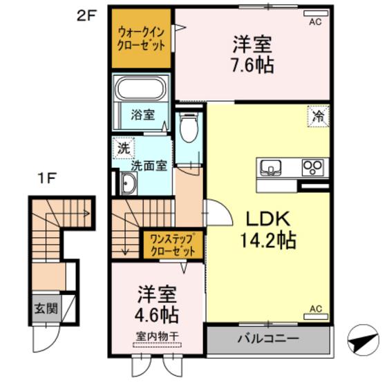 セントセシリアA棟(2LDK/2階)の間取り写真