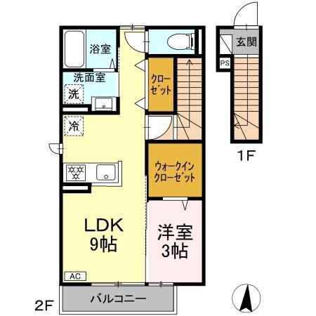 メゾンソレイユ中島西(1LDK/2階)の間取り写真