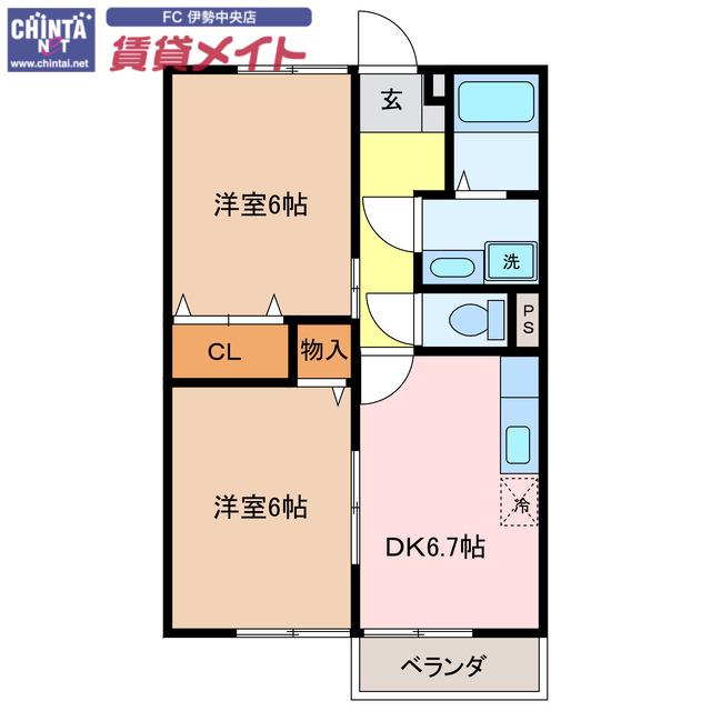 メゾン浜郷 B棟(2DK/2階)の間取り写真
