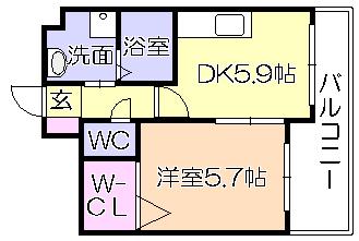 ジュネス合川(1DK/1階)の間取り写真