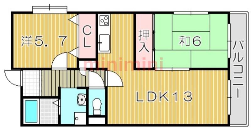 グランビュー(2LDK/3階)の間取り写真