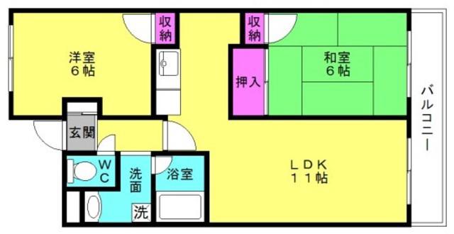 キューブフラット(2LDK/3階)の間取り写真