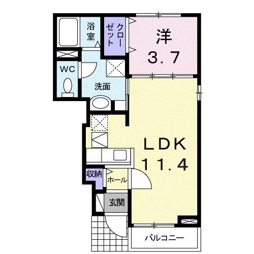 セイバリ-B(1LDK/1階)の間取り写真