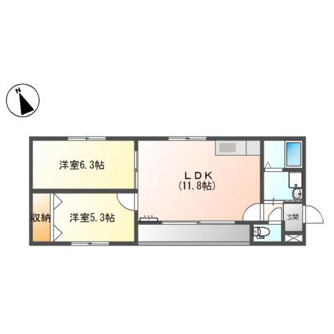 スクエア緑(2LDK/2階)の間取り写真