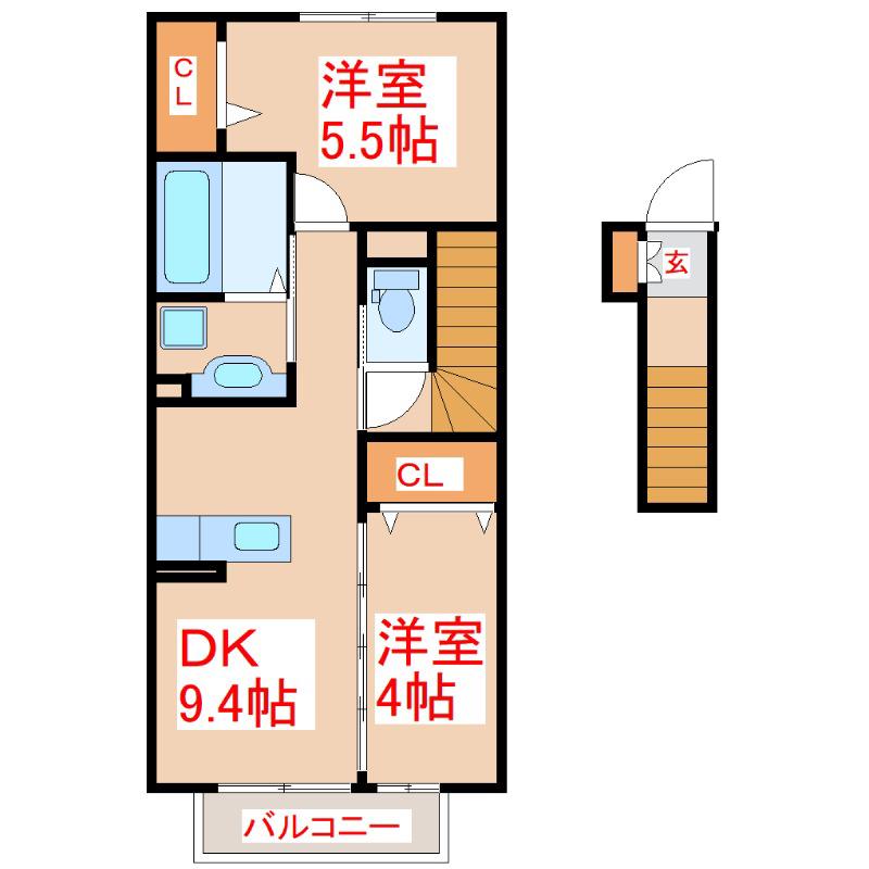 サニーハイツ(2DK/2階)の間取り写真