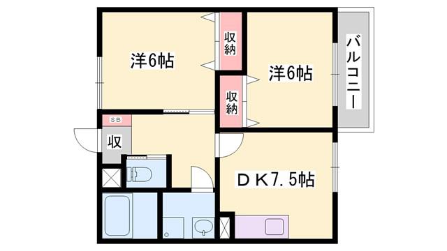 サンセールIII(2DK/2階)の間取り写真