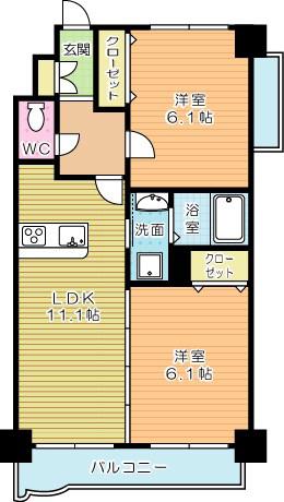 ニューシティアパートメンツ南小倉I(2LDK/9階)の間取り写真