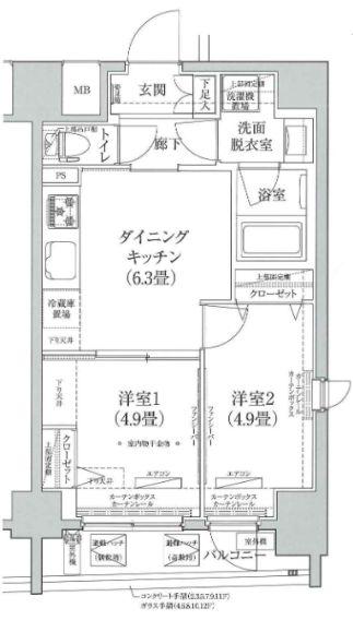 ルフレ プレミアム向島(2DK/3階)の間取り写真