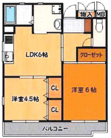 サンハイツ荒田(2DK/1階)の間取り写真