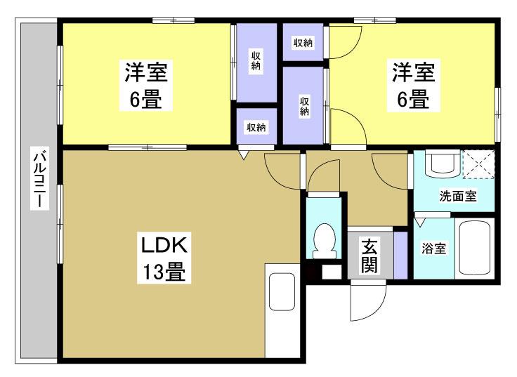 アスレ上島(2LDK/1階)の間取り写真