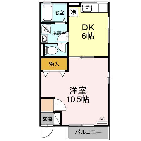 ドエルカルミアB棟(1DK/1階)の間取り写真