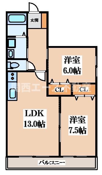 マノアクレール(2LDK/2階)の間取り写真