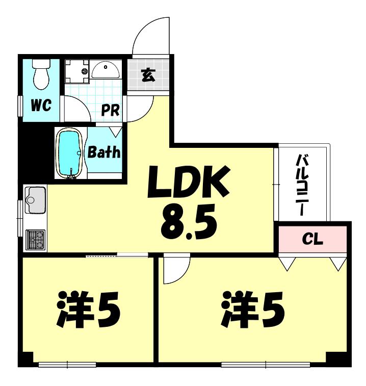サンハイツ2番館(2LDK/3階)の間取り写真
