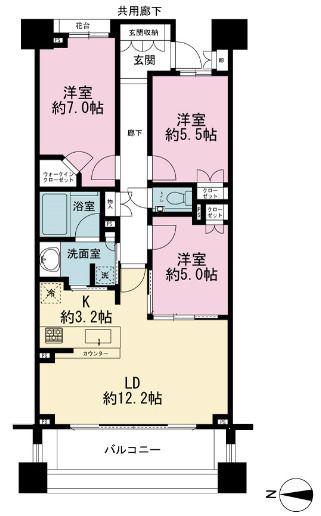 マジェスティハウス新宿御苑パークナード(3LDK/2階)の間取り写真