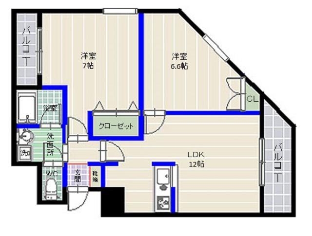 プラティーク今川(2LDK/7階)の間取り写真