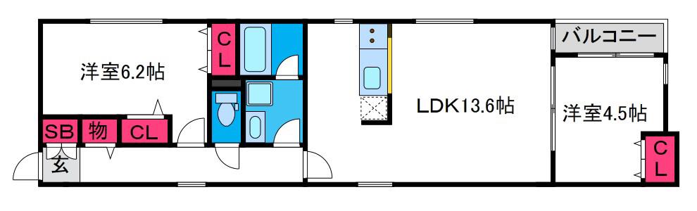 ステディ帝塚山(2LDK/2階)の間取り写真
