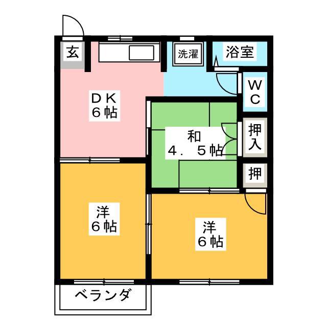 セゾンヴェール B棟(3DK/2階)の間取り写真