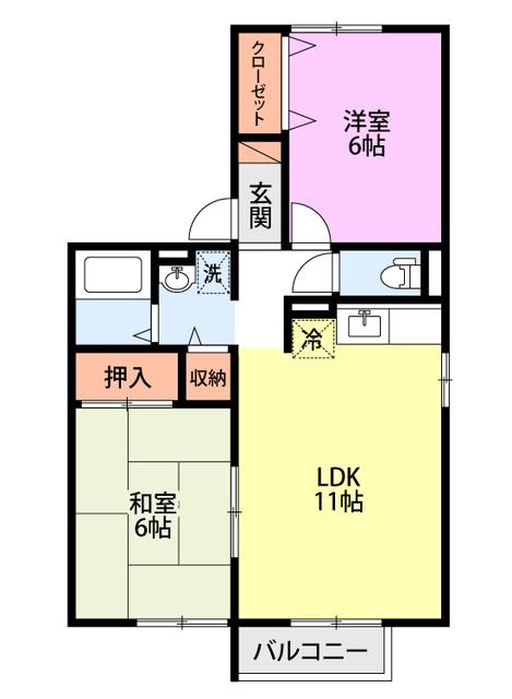 セジュール大通黄金(2LDK/2階)の間取り写真