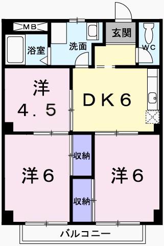 パルネット輝(3DK/2階)の間取り写真