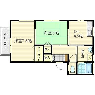 コーポ藤(2DK/1階)の間取り写真