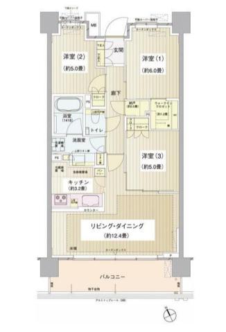 パークホームズ清澄白河(3LDK/2階)の間取り写真