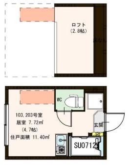 ハーモニーテラス日ノ出町(ワンルーム/1階)の間取り写真