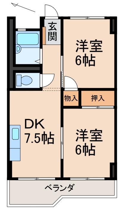 ハイツ佳苑(2DK/3階)の間取り写真