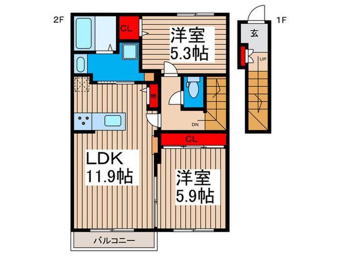 CARMEL TC(2LDK/2階)の間取り写真