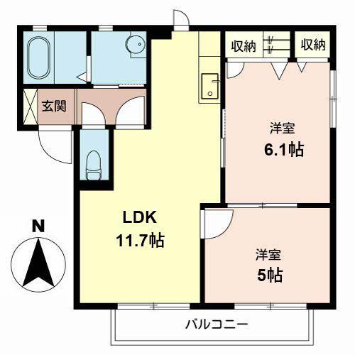 ディアス福泉(2LDK/2階)の間取り写真