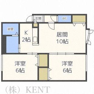 インペリアルコート発寒(2LDK/3階)の間取り写真
