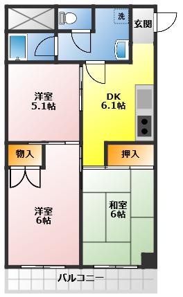 サンライズ福沢(3DK/4階)の間取り写真